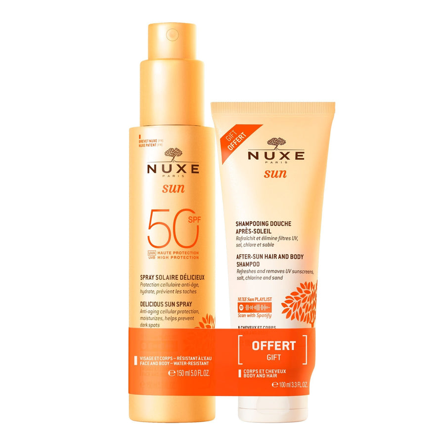 Duo Spray Solaire Délicieux Haute Protection SPF50 et Shampooing Douche après-soleil 100ml offert